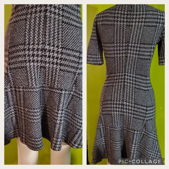Theory Gray Glen Plaid Nikay Stretch Fit and Flare Dress - Picture 3 of 12